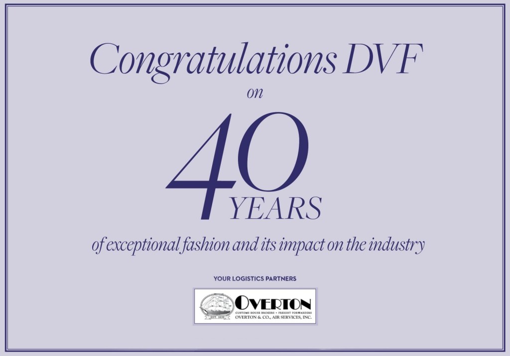 Overton congratulates DVF on forty years in business.